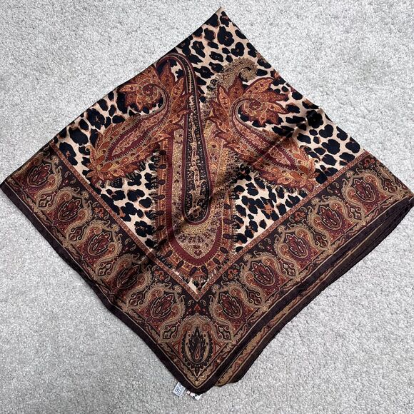 Talbots 100% Silk Scarf Leopard Paisley Womens Brown Neckerchief Square Preppy - Picture 3 of 9